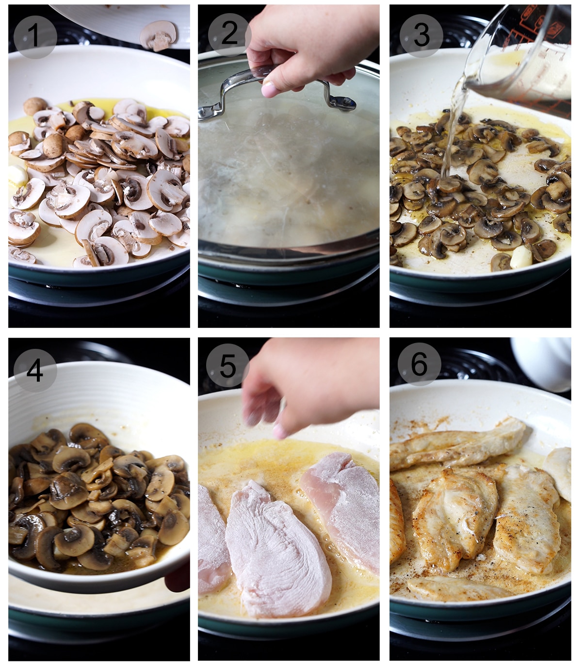 Step by step photos on how to make mushroom chicken (#1-6)