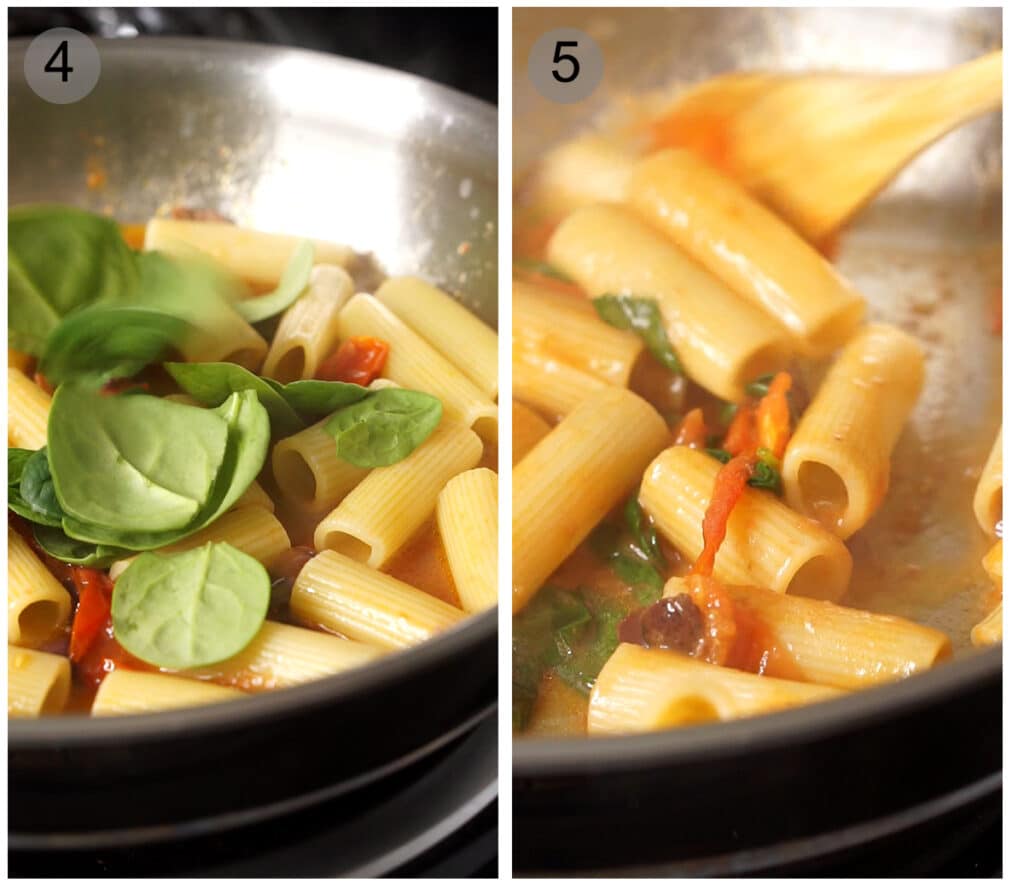 Step by step photos on how to make spinach penne pasta (#4-5)