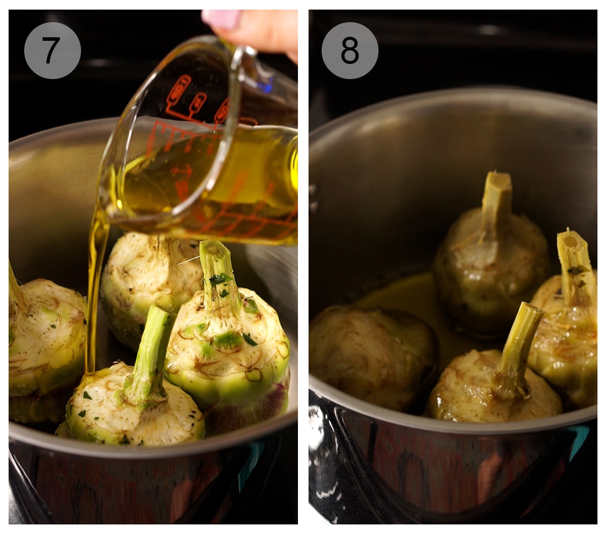 step by step photos on how to make roman artichokes (carciofi alla romana) #7-8