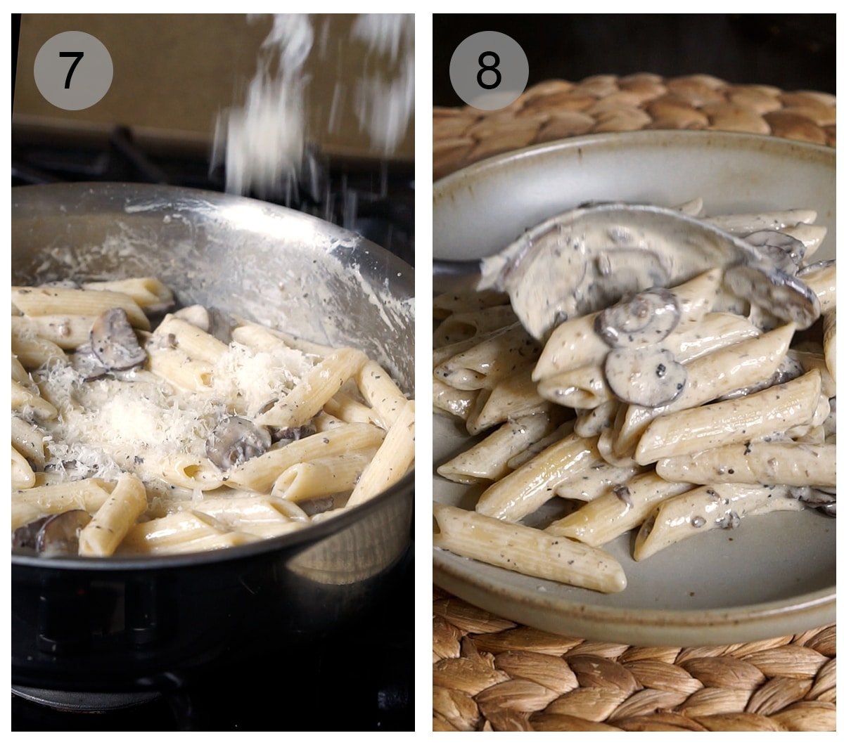 Step by step process on how to make creamy mushroom pasta #7-8