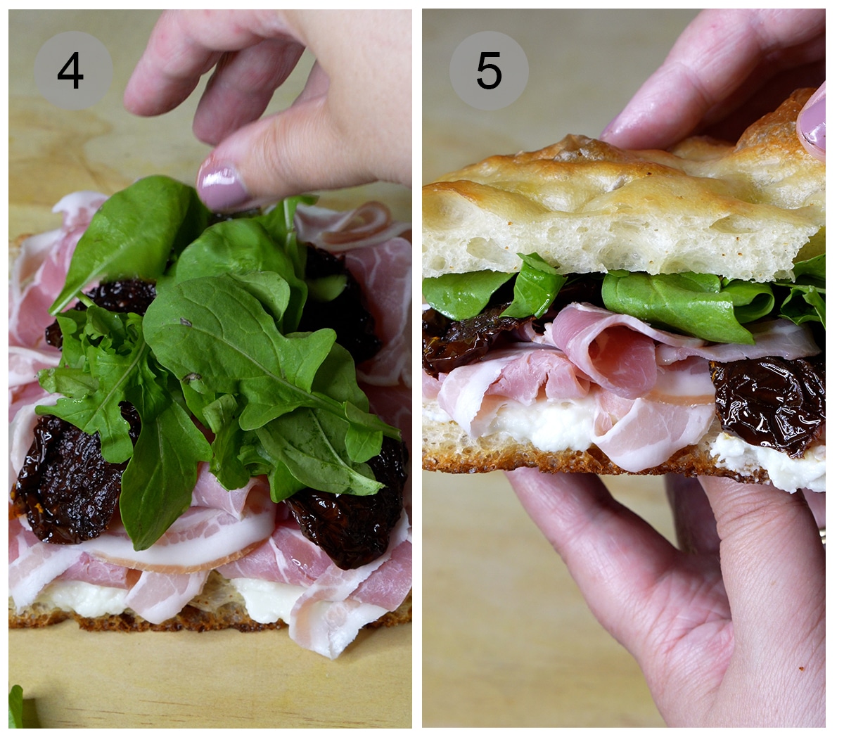 Step by step photos on how to make a pancetta panino - #4-5