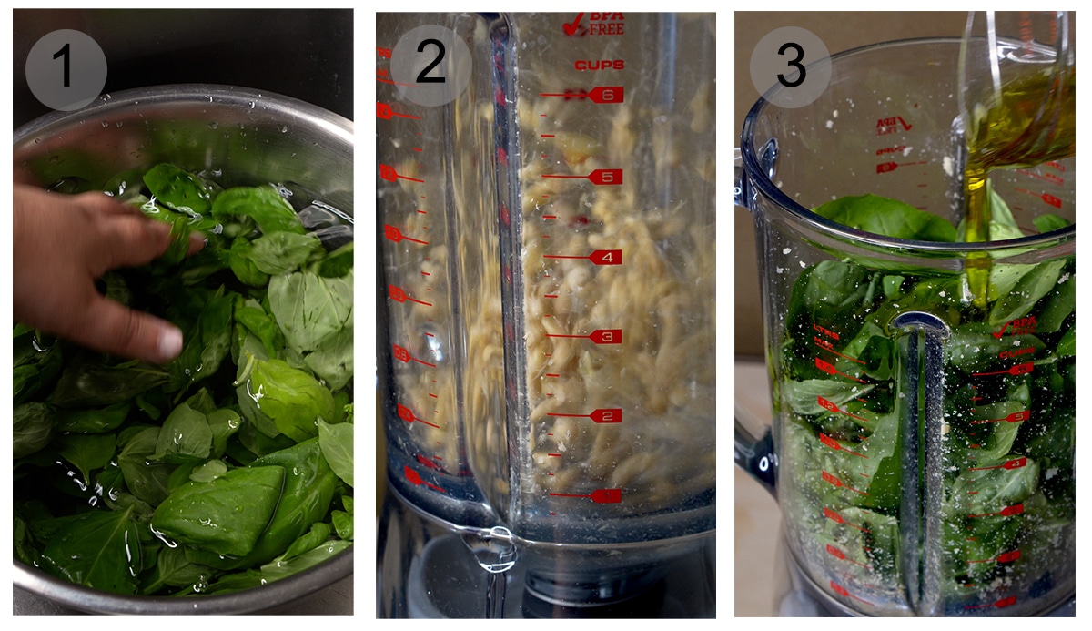 Step by step process on how to make pesto genovese (#1-3)