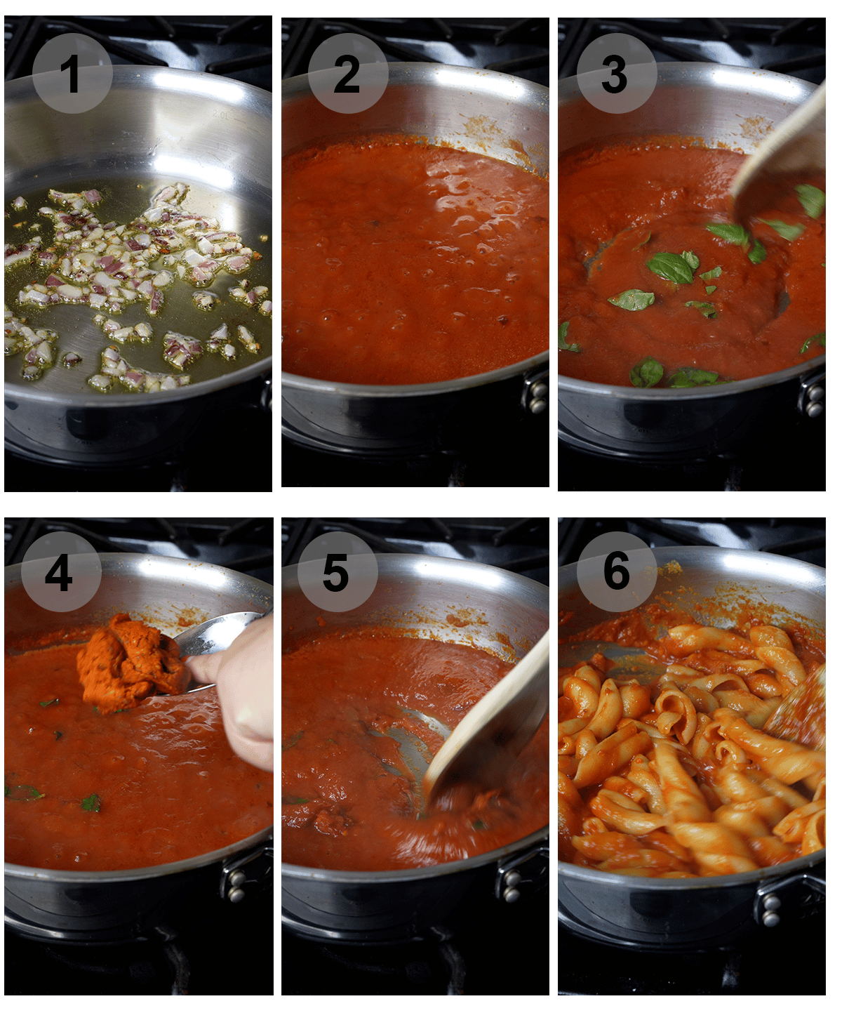 Step by step photos on how to make nduja pasta (#1-6)
