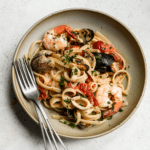 Italian seafood pasta in a plate