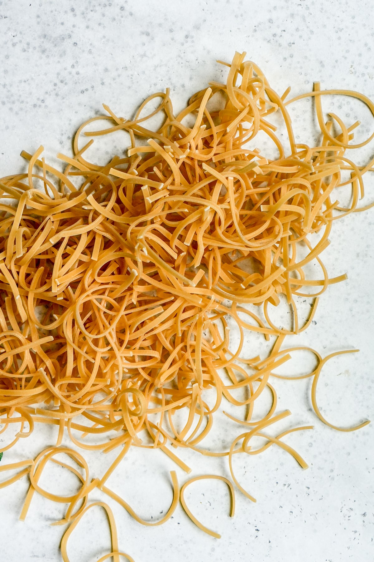 Overhead view of uncooked scialatielli pasta
