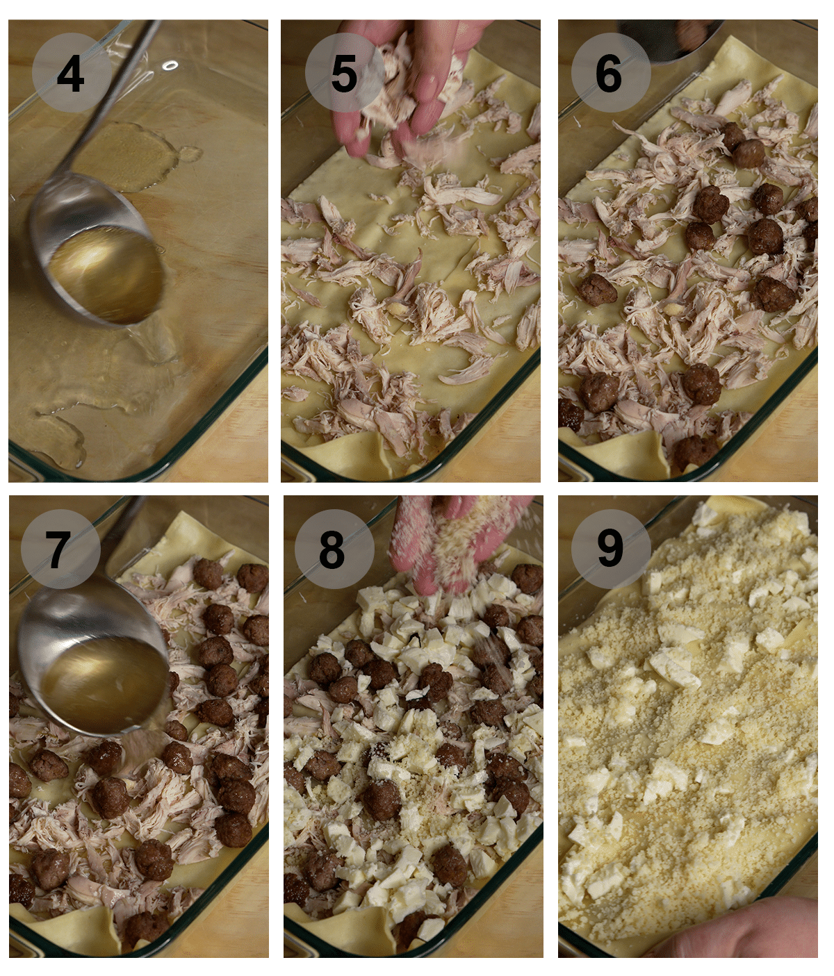 Step by step photos on how to make lasagna in brodo (#4-9)