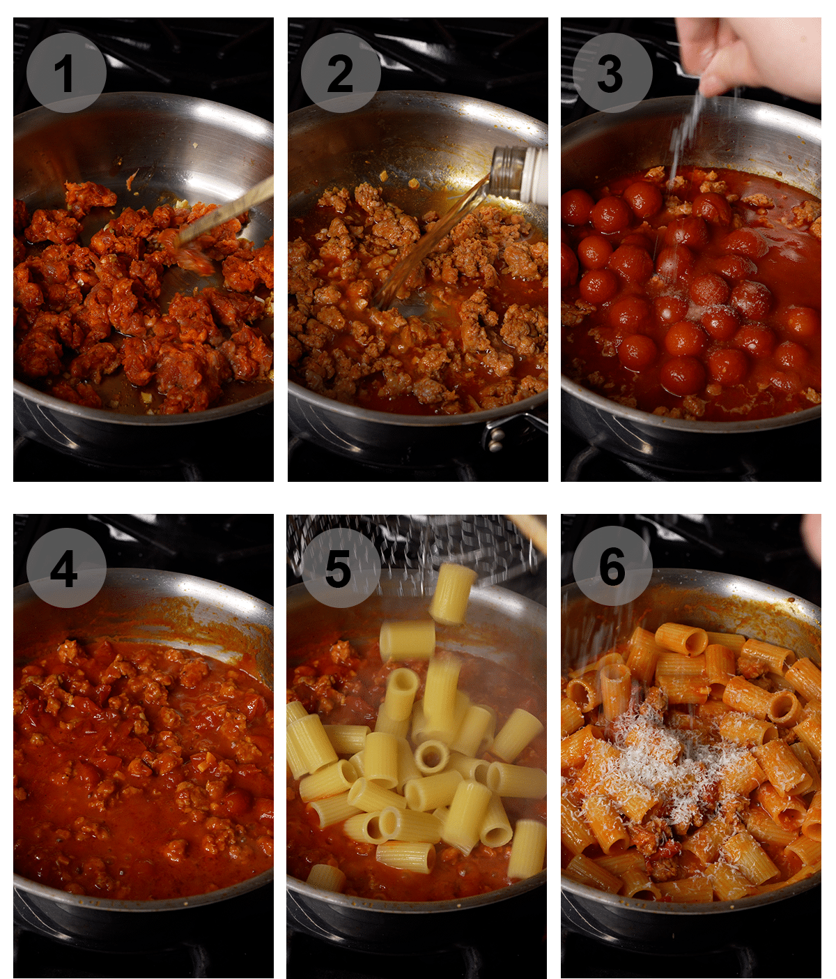 Step by step photos on how to make spicy sausage pasta