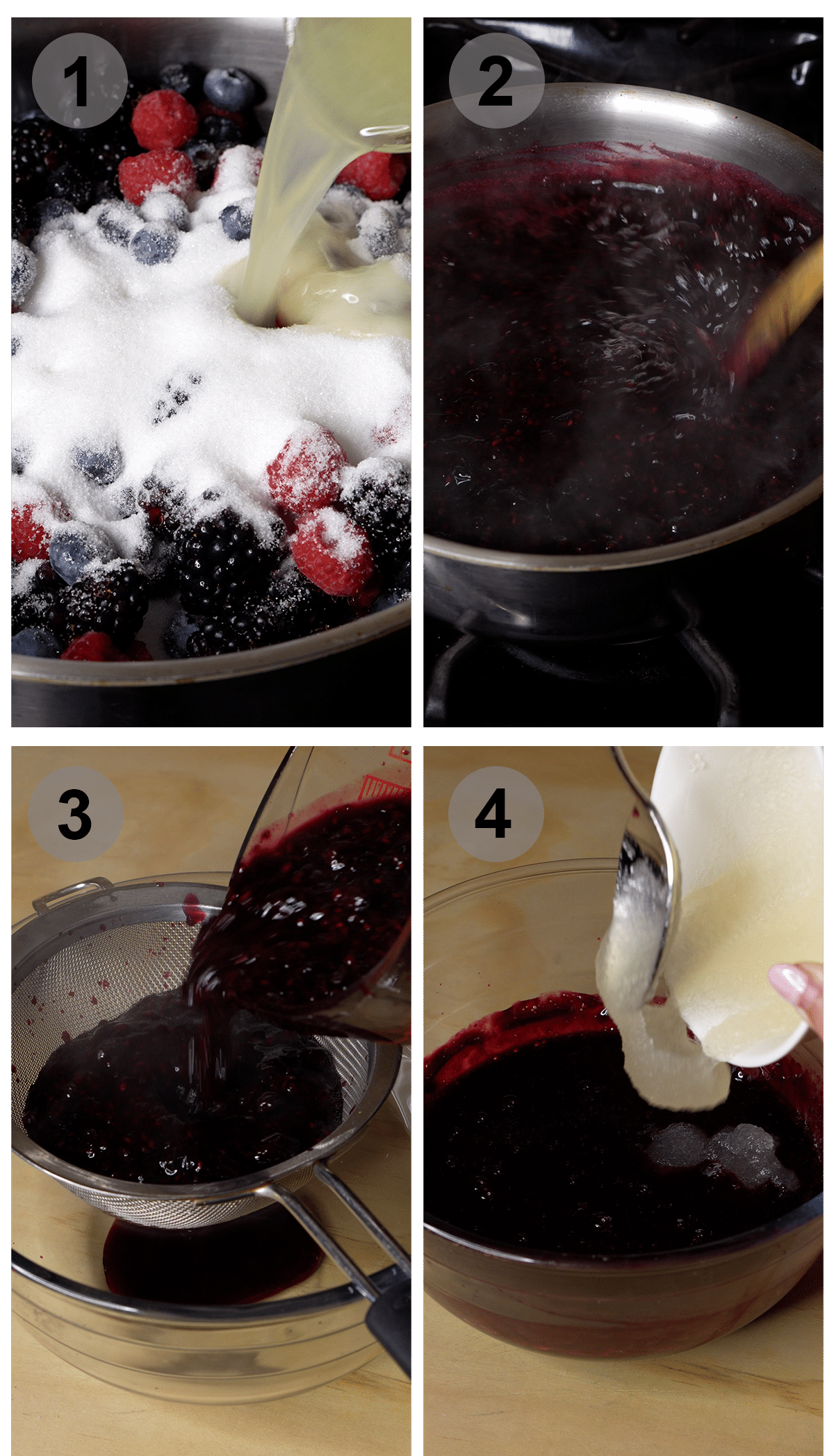 Step by step photos on how to make the berry sauce