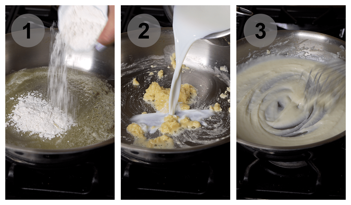 Step by step photos on how to make parmigiano cream (steps #1-3)