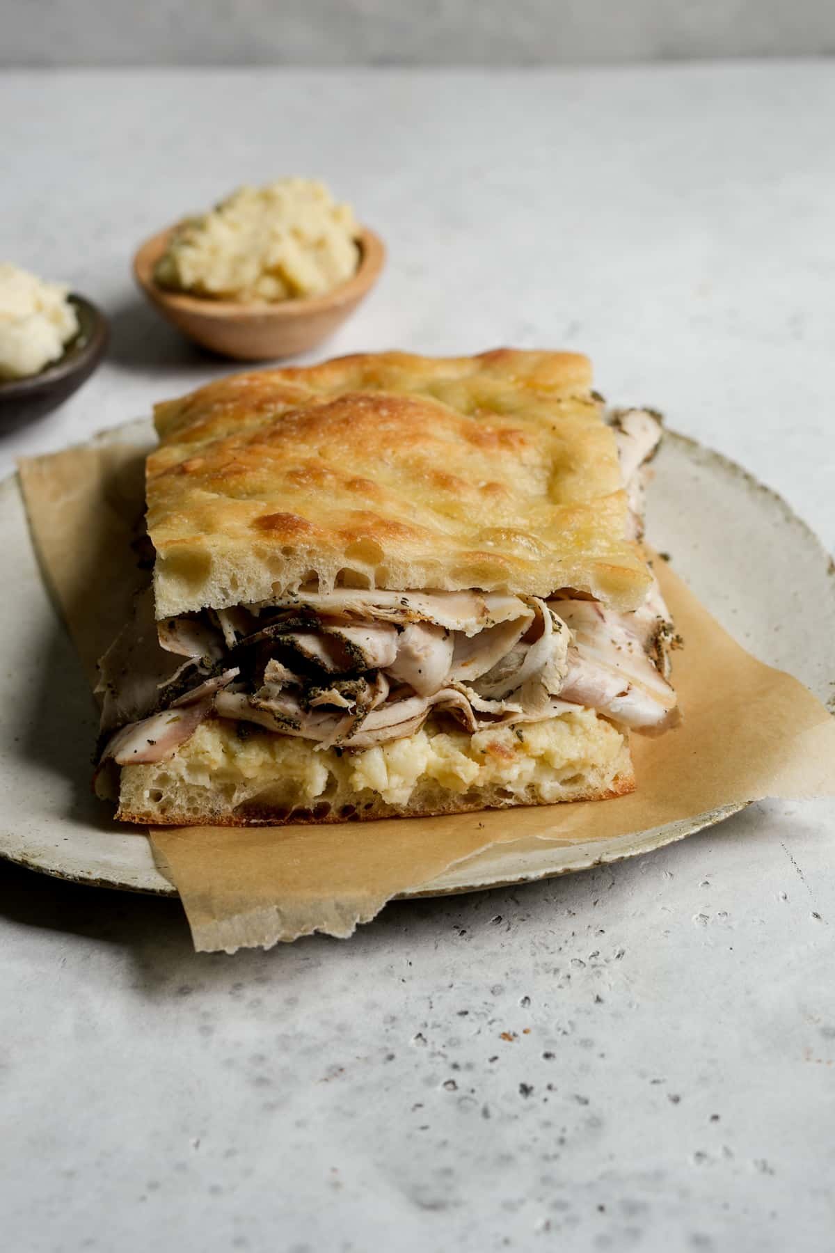 Porchetta sandwich on a dish