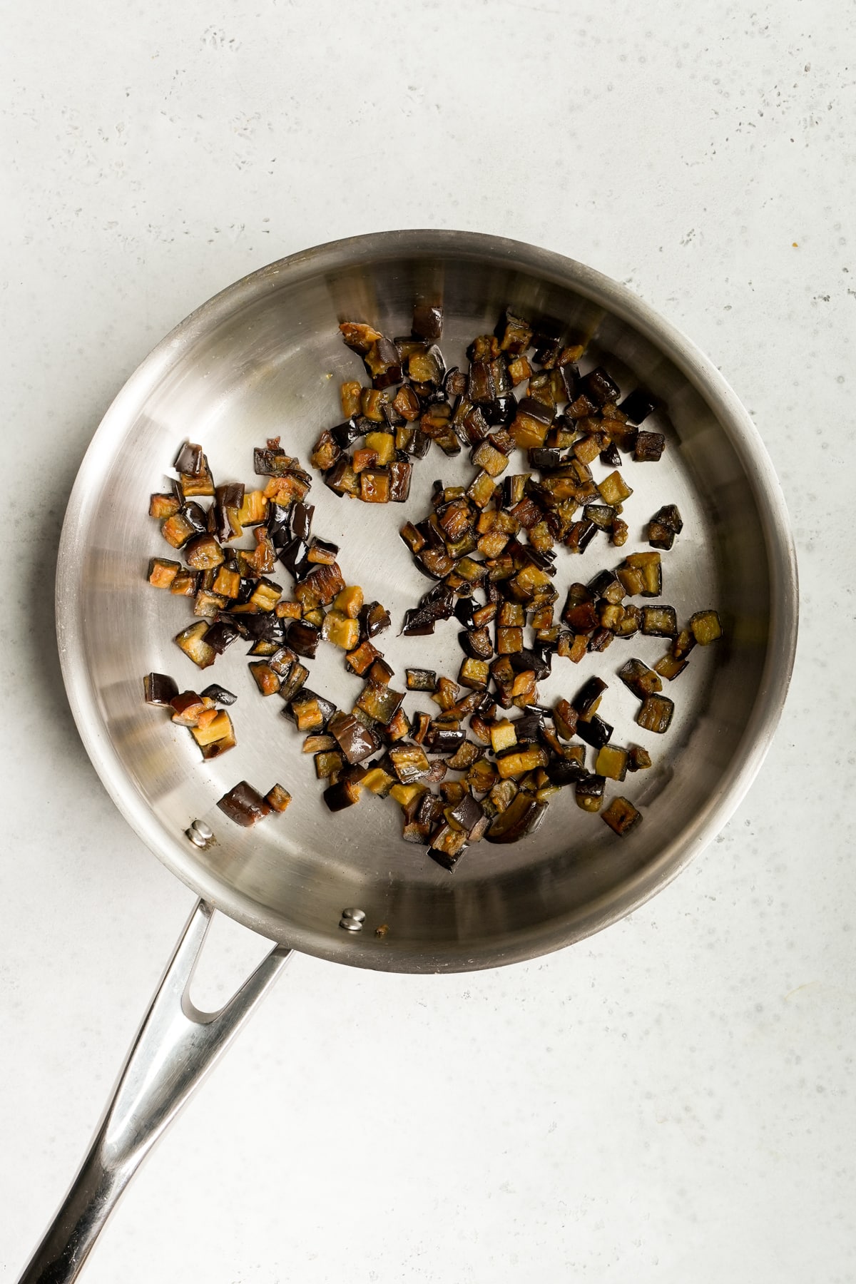 Spicy eggplant in a pan