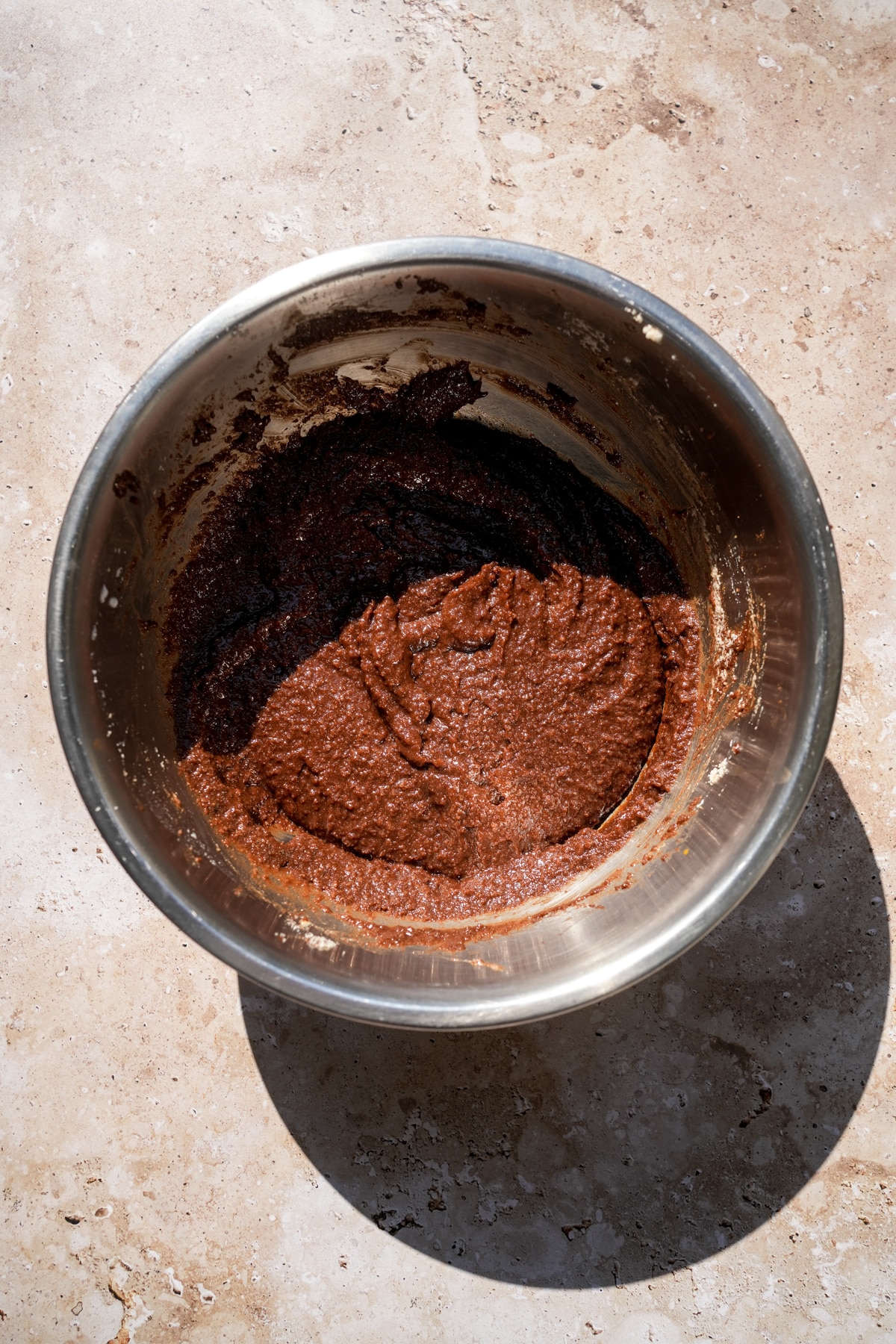 Almond flour chocolate cake batter in a bowl