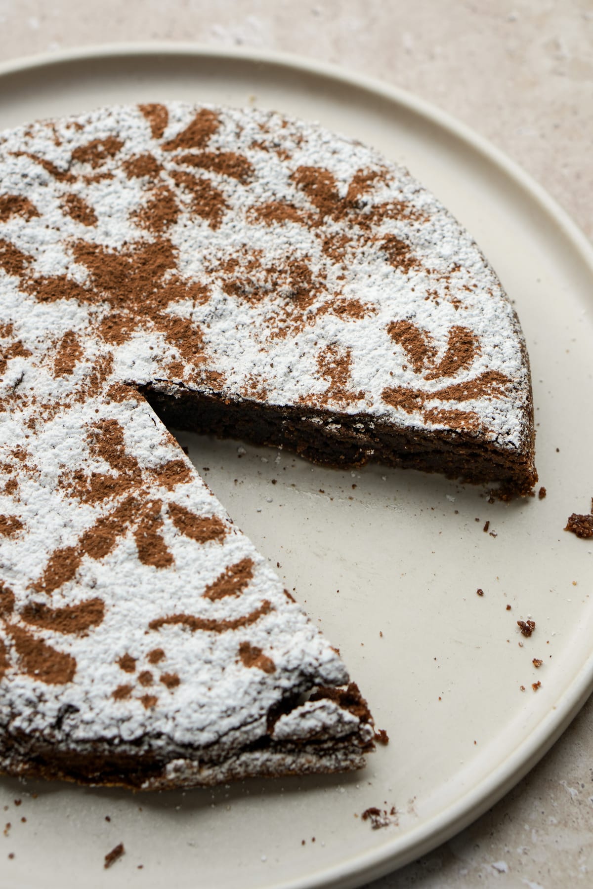 Almond flour chocolate cake in a plate