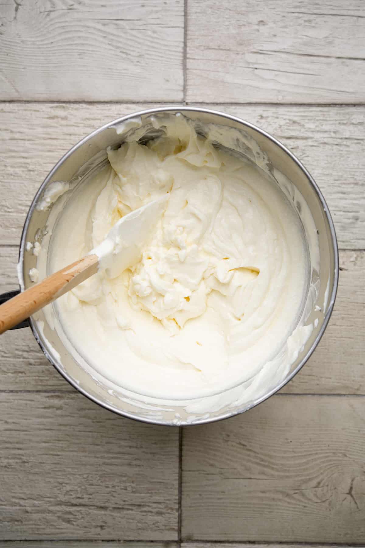 Mascarpone cream in a mixing bowl
