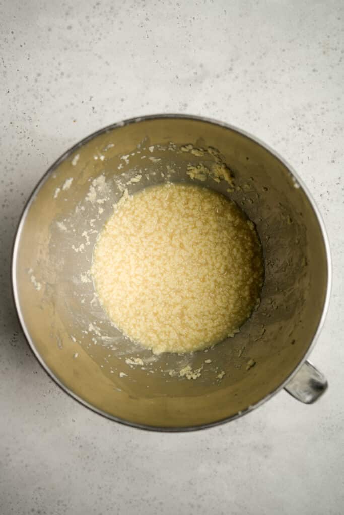 Pistachio muffins wet ingredients in a mixing bowl
