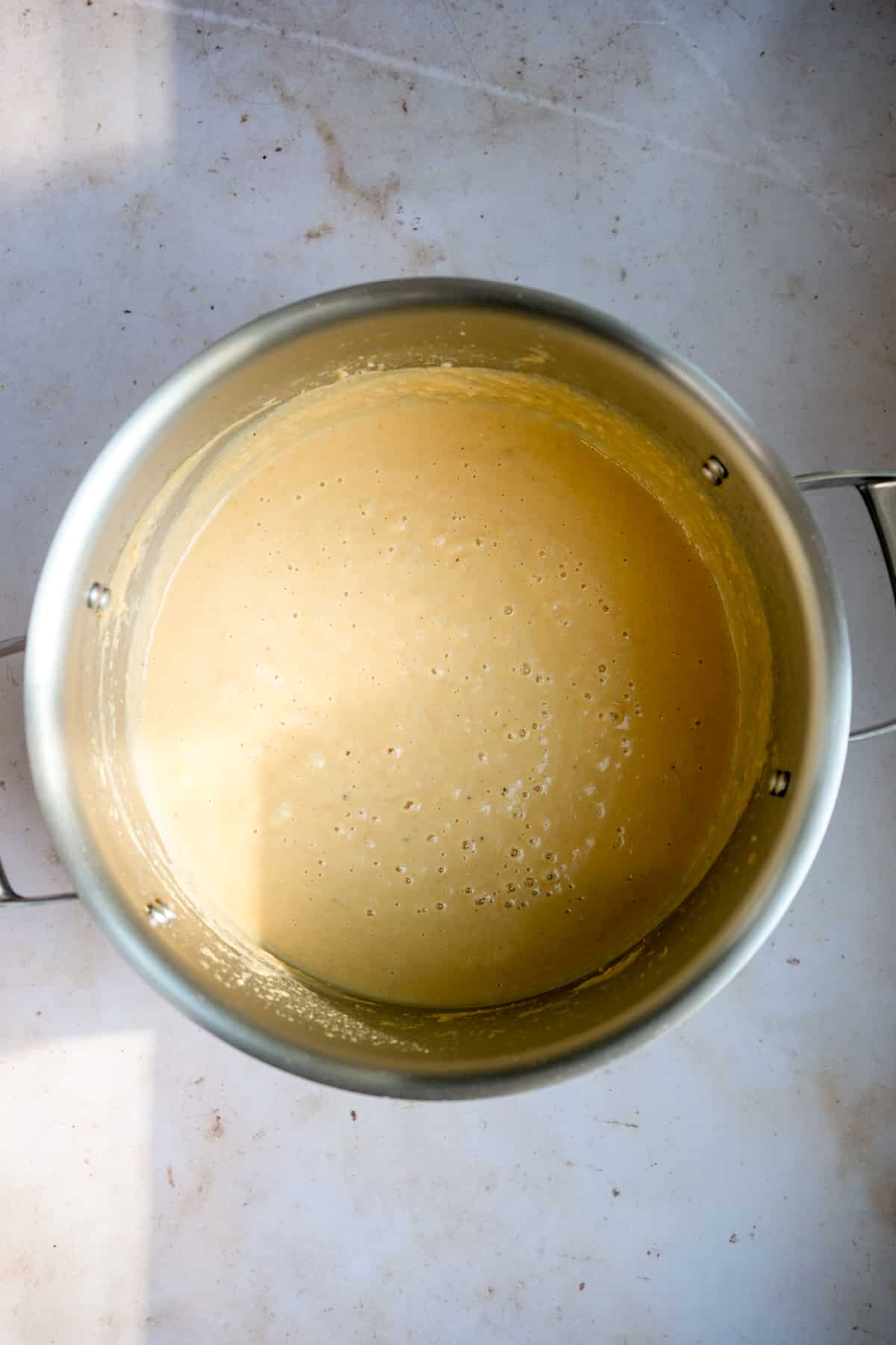 Pureed Italian white bean soup in a pot