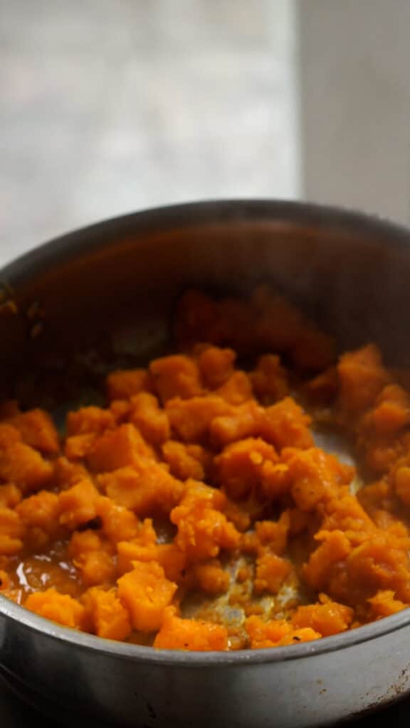 cooked pumpkin in a pan