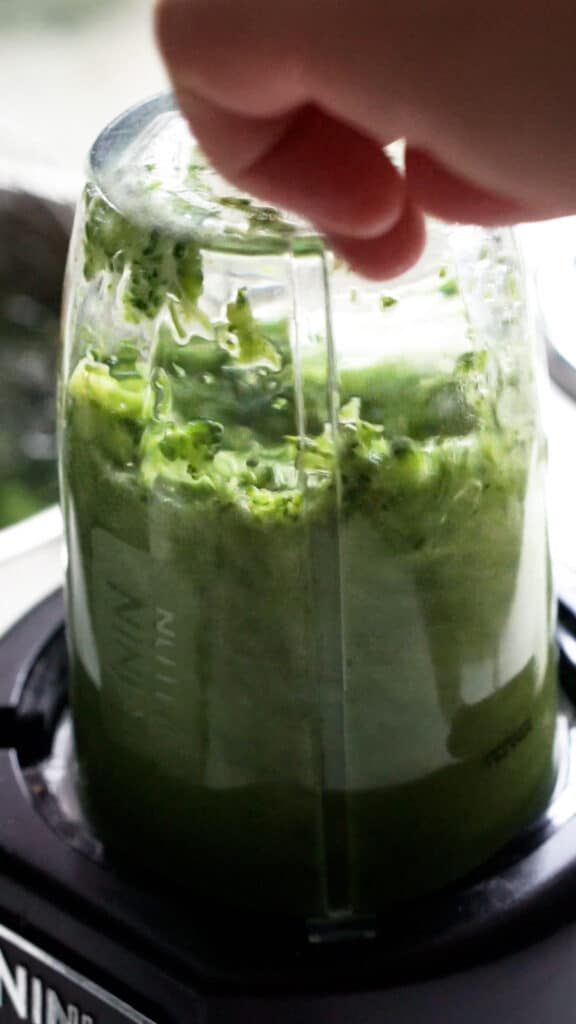 Cavatelli and broccoli process - blending broccoli in a blender