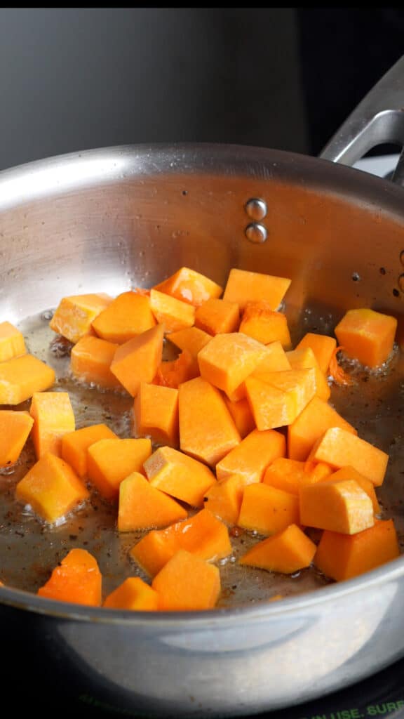 Step by step process on how to make butternut squash-stuffed shells (step 3 - cook the butternut squash)