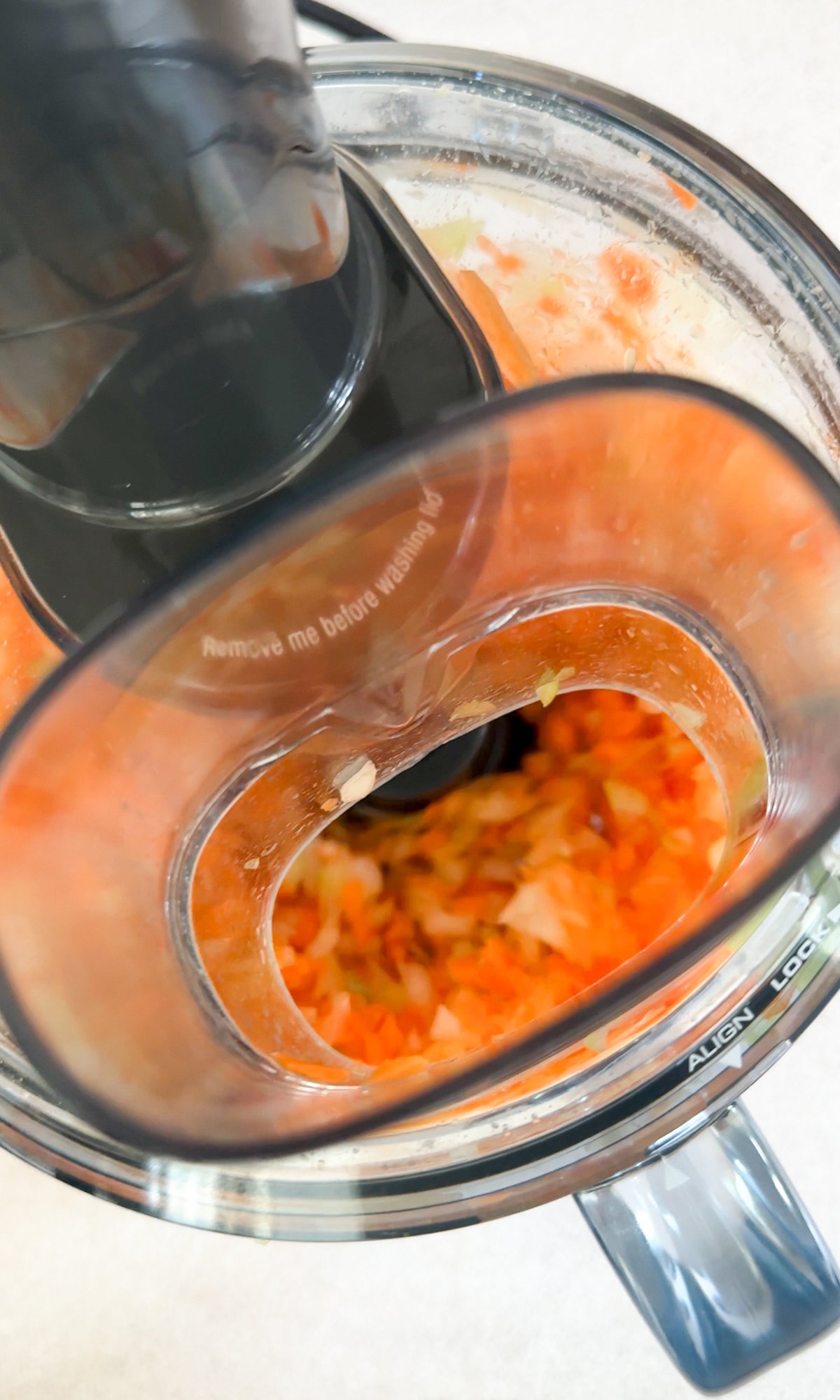 Carrot, celery and onion chopped finely in a food processor