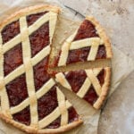 Jam crostata with two pieces cut out