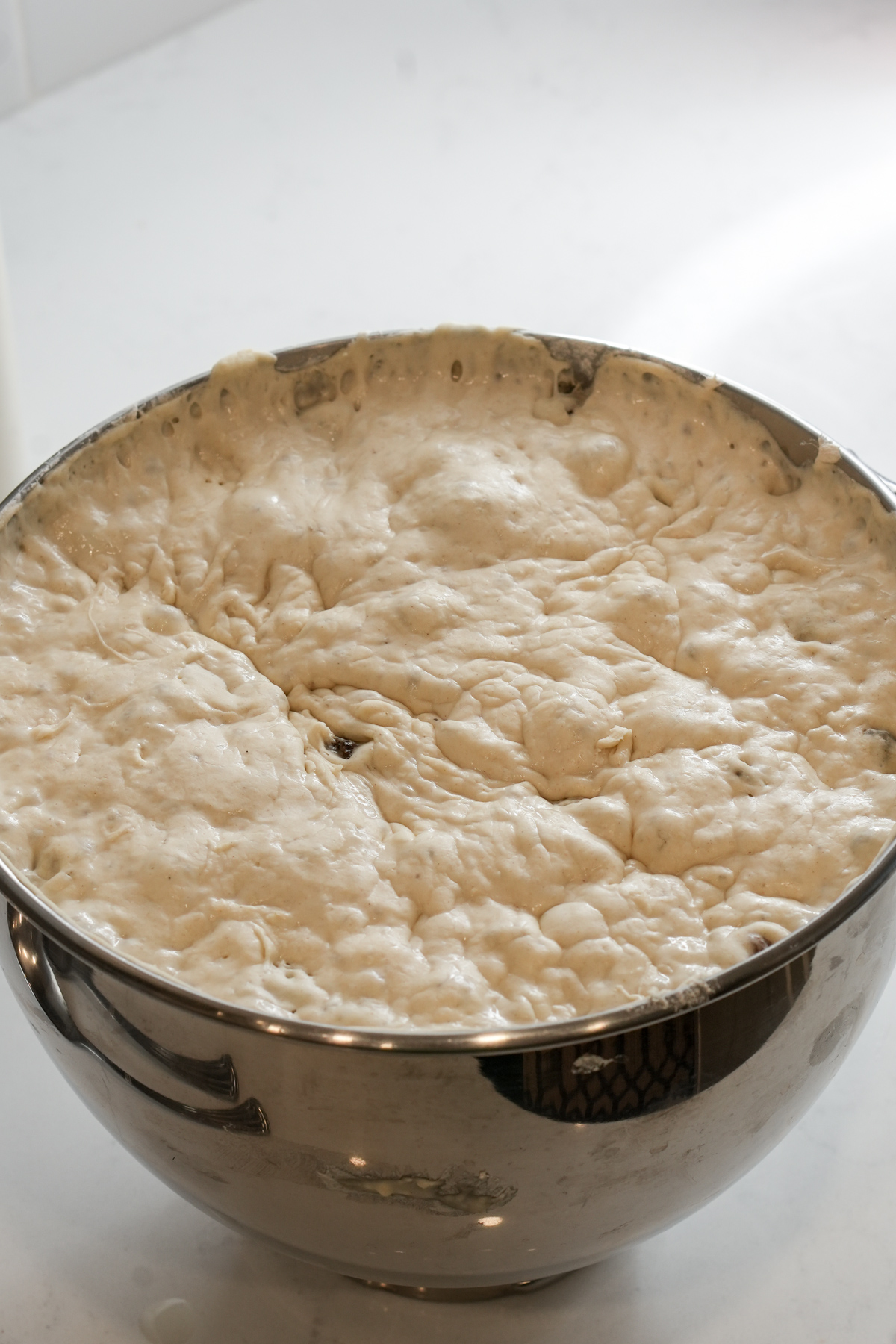 zeppole dough in a bowl that has risen